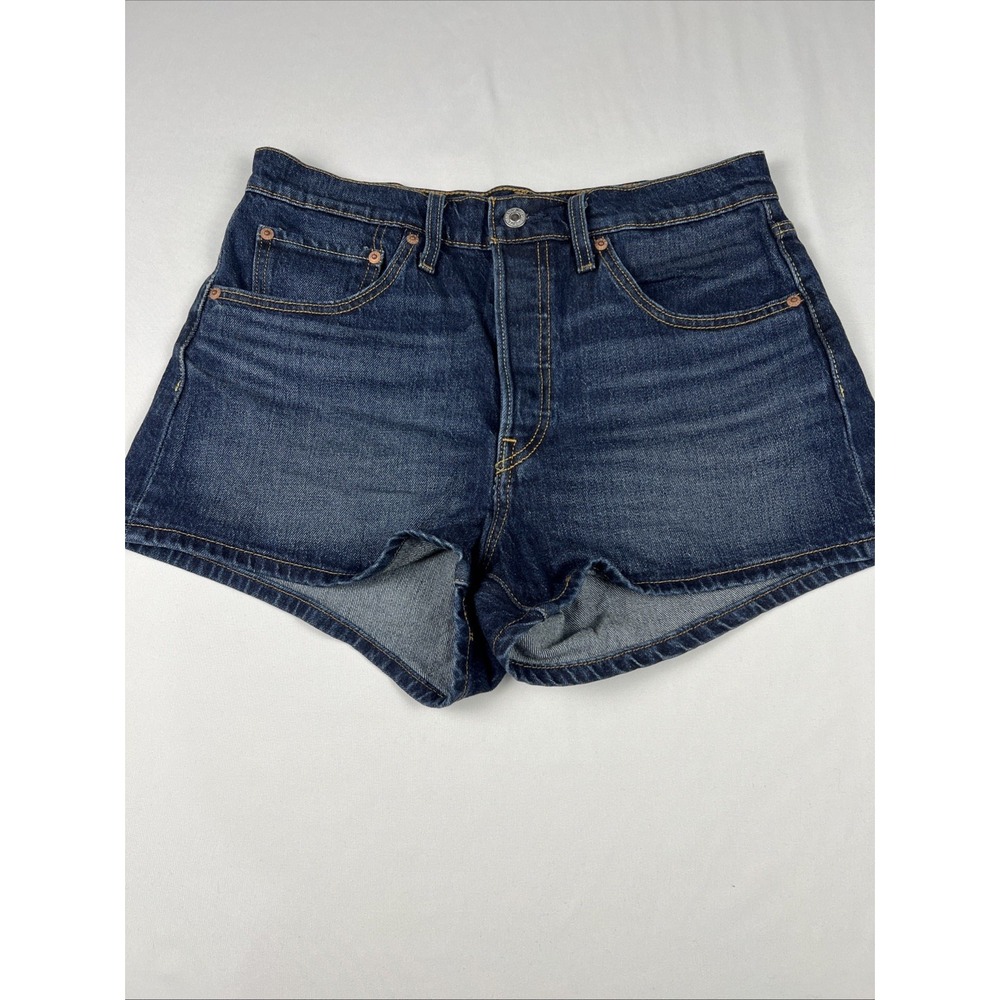Levis Women 501 Shorts High Rise Button Fly Dark Denim Blue Size 30